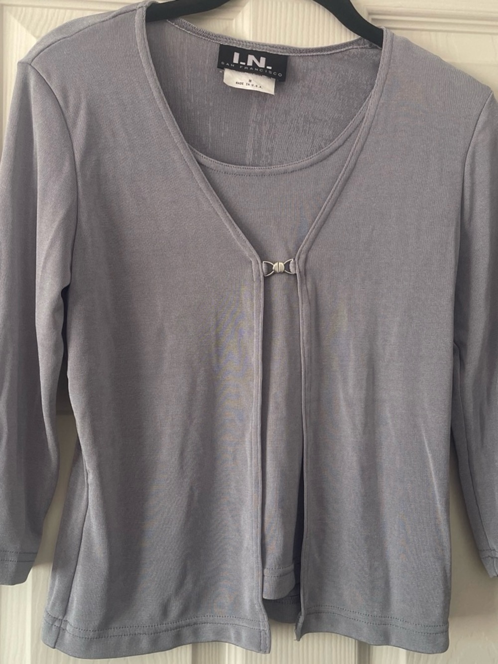 I.N. San Francisco Light Gray Open-Front Cardigan with Bow Clasp